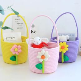 Storage Bags Cute Flowers Bucket Children's Birthday Gift For First Month Celebration Portable Cotton Thread Hand Woven Rim