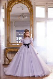 Girl Dresses Puffy Sleeve Flower Long Tulle Beaded Pageant Ball Gown Birthday Princess Party First Communion Dress For Girls