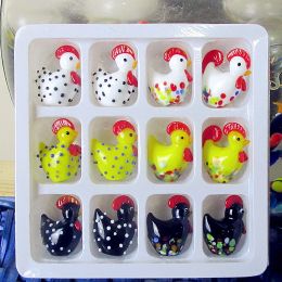 Sculptures 12pcs Custom Murano handmade glass chicken Figurine Easter fairy garden decoration glass art cartoon animal statue accessories