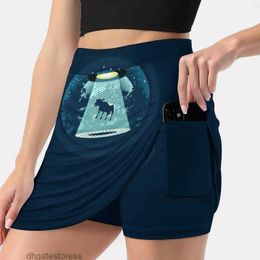 Skirts Beware Ufo Womens Skirt Sport Skort With Pocket Fashion Korean Style 4Xl Vector Retro Silhouette Cartoon