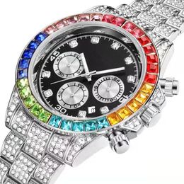 Fashion luxury designer stunning colorful full rhinestones diamond calendar date quartz battery watches for men women multi functi255U