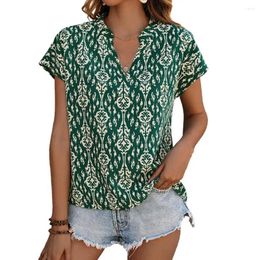 Women's Blouses Printed Loose Fit Blouse Women Summer Shirt Ethnic Style With V-neck Stand Collar Batwing For A