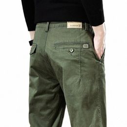 2024 New High Quality Cargo Casual Pants Men 97%Cott Work Wear Korean Wide Jogger Khaki Green Brand Outdoors Trousers Male B63X#