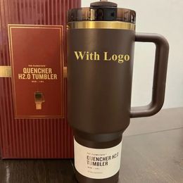 With 1:1 Logo Black Chroma Chocolate Gold Quencher H2.0 40oz Stainless Steel Tumblers Cups with handle Lid And Straw Winter Pink Parade Car mugs Water Bottles 0325