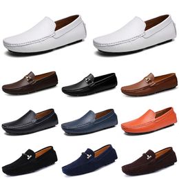 Designer Leather Doudou Mens Casual Driving Shoes Breathable Soft Sole Light Tan Black Navy White Blue Silver Yellow Grey Men's Flats Footwear All-match Lazy Shoe A119