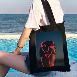 Shopping Bags Graphic Fashion Print Canvas Tote Bag Women Casual Shoulder Reusable Foldable Travel Eco Korean