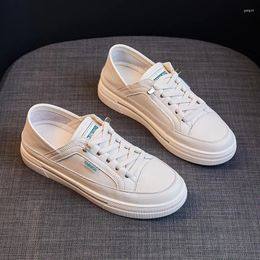 Casual Shoes Genuine Leather White For Women's 2024 Korean Version Versatile Sports Thick Sole Flat Breathable Single Shoe