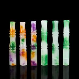 Colorful Natural Jade Gemstones Pipes Tube One Hitter Portable Joint Handle Herb Tobacco Smoking Cigarette Holder Handpipe Filter Mouthpiece Catcher Taster Tip