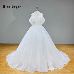 Hire Lnyer Off The Shoulder Short Sleeve Sweethart Neck Lace Up Back Super Shiny Ball Gown Wedding Dresses Real Office Photos Video