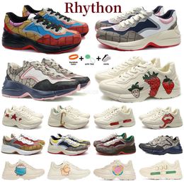 2024 New Arrived 10A Retro Mirror Quality Designer Rhython Men Rhythons Casual Shoes Rhyton Sneaker Lip Sports Thick Soled Women Cartoon Letter Thic