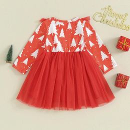 Girl Dresses Toddler Girls Sweet Princess Dress Long Sleeve Christmas Tree Print Tulle Patchwork