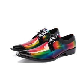 Candy Colour Pointed Toe Men Oxfords Shoes Fashion Nightclub Party Prom Shoes Men Genuine Leather Shoes Business Lace Up Shoes