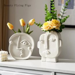Vases Nordic Decoration Home Human Face Vase Ceramic Flower Vases Home Decor Living Room Office Ornaments Christmas Accessories
