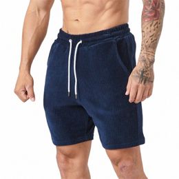 Pantaloncini casuali estivi da uomo Velluto a coste morbido comfort Bermuda allentato streetwear corto Homme lettera ricamo pantaloni da jogging allenamento pantaloni sportivi g0dj #