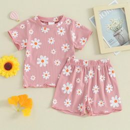 Clothing Sets Infant Girl 2Pc Summer Clothes Floral Short Sleeve Crewneck T-Shirts Shorts Set Toddler Baby Comfy Soft Outfit