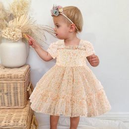 Girl Dresses Fashion Baby Flower For Kids Tulle Printed Princess Clothes Toddler 1st Birthday Baptism Summer Costumes 12M 24M