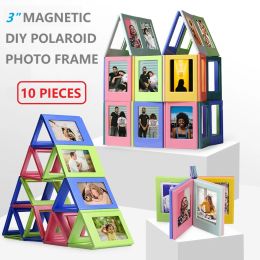 Frame 10 PCS Polaroid Mini Photo Frame 3 Inch DIY Candy Colour Magnetic Block Desk Frame Magic Decoration