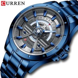 CURREN Fashion Casual Quartz Stainless Steel Watches Date and Week Clock Male Creative Branded Wristwatch for Mens 210310244V