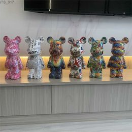 Novelty Items 29cm cartoon graffiti bear brick statue ABS character bear brick sculpture desktop decoration modern living room home decoration giftL2403