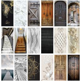 Stickers Modern Luxury Stair White Flower Door Sticker Europe Wooden Door Contact Wallpaper Entrance Corridor Bedroom Wall Decor Adhesive