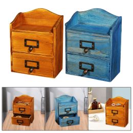 Drawers Desktop Drawer Storage Box with 2 Drawers Vintage Large Capacity Portable Desk Organiser for Bathroom Vanity Decor Counter