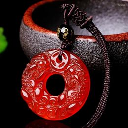 Pendant Necklaces Natural Agate Chalcedony Jade Safety Buckle Multi-Color Safeness Ring Small Red Book Jewerly