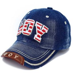 Ball Caps Childrens Baseball Hat Summer Toddler Dad Hat Jeans Casual Hip Hop Letter Denim Sun Snap Floral Blue J240325