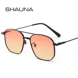 SHAUNA Retro Double Bridges Metal Frame Sunglasses Women Fashion Clear Ocean Lens Shades UV400 Men Trending Square Sun Glasses 240318