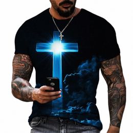 christian Mens Clothing T Shirts Oversized T Shirt Gothic Jesus Christ Cross 3D Print O-neck Tops Vintage Hip Hop Short Sleeve c7Po#