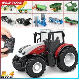 Cars 1/24 RC Farmer Toys Set Tractor Trailer with LED Headlight 2.4G Remote Control Car Truck Farming Simulator for Children Kid Gift