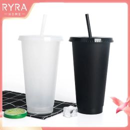 Set 473/700ml Plastic Tumblers with Straw and Lid Reusable Water Bottle for Coffee Juice Milk Tea Bpa Free Drinking Bottle Xmas Gift