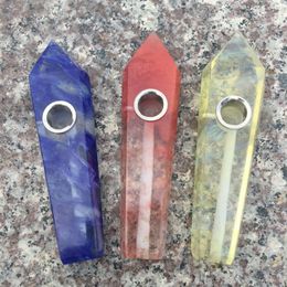 Colorful Smoking Crystal Natural Gemstones Stone Pipes Portable Handmade Dry Herb Tobacco Filter Screen Spoon Bowl Innovative Universe Pocket Cigarette Holder