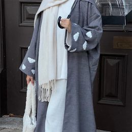 Ethnic Clothing Clouds Embroidery Open Abaya For Women Thin Linen Cardigan Islamic Turkey Muslim Long Dress Ramadan Eid Outfit Kaftan