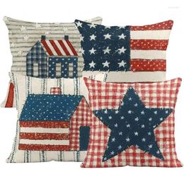 Pillow Case American Flag Patriotic Cover Set Independence Day Cushion For Sofa Couch 4pcs Vintage