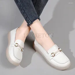 Casual Shoes Genuine Leather Women Flat Bottomed Loafers With Round Toe Shallow Mouth Soft Surface Sole And Versatile Mom