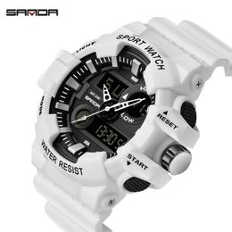 SANDA Men Watches White G style Sport Watch LED Digital Waterproof Casual Watch S Shock Male Clock relogios masculino Watch Man X0205b