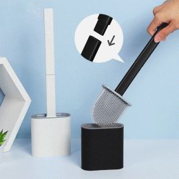 Brushes Soft TPR Silicone Head Toilet Brush with Holder Black Wallmounted Detachable Handle Bathroom Cleaner Durable WC Accessories