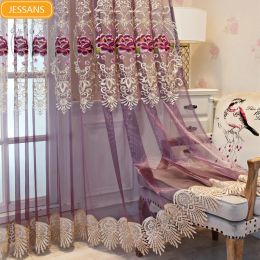 Curtains Europeanstyle Highend Purple Embroidered Window Screen Curtains for Living Room Bedroom Partition Curtain Finished Product