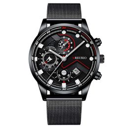 Relógio de quartzo de moda masculina de negócios com pulseira de malha de metal