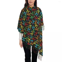 Scarves Colourful Math Scarf Unisex Neon Pieces Of Pi Head With Long Tassel Autumn Retro Shawls And Wrap Warm Soft Custom Bufanda