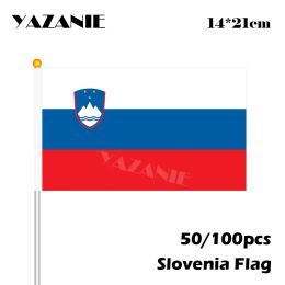 Accessories YAZANIE 14*21cm 50/100pcs Slovenia Hand Flag Slovenia Hand Waving National Flag Free Shipping World Plastic Flagpole Custom Flag