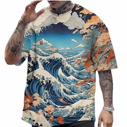 2024 Neue T-Shirts für Herren Kurzarm Tops Japanischer Stil Ukiyoe Grafik Kleidung Übergroße Sommerbekleidung Straße Männliches T-Shirt M1TP #