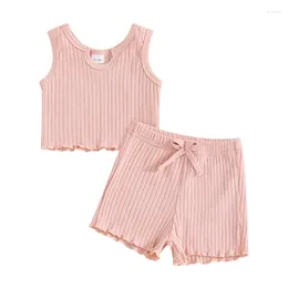 Clothing Sets Kupretty Baby Girl Clothes Summer Toddler Outfit Solid Rib Knit Ruffle Vest Tank Tops Shorts Cute