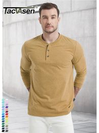 TACVASEN Autumn Spring Cotton Henley Tshirts Mens Casual Long Sleeve T Shirts Pullover Tops Henry Neck Clothing Male Streetwear 240312