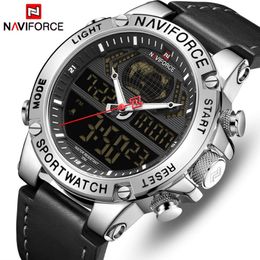 NAVIFORCE Top Brand Mens Fashion Sport Watchs Men Leather Waterproof Quartz Wristwatch Military Analog Digital Relogio Masculino240G