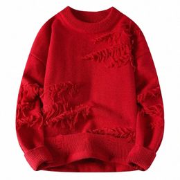 new Fall Winter Fi Design Hole Ripped Sweater Men Soft Warm Cmere Pullover Sweaters Man High End Mens Christmas Jumpers 064F#