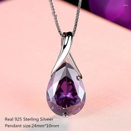 Pingentes Buyee 925 Cadeia de colar de luxo de prata esterlina Excelente cristal roxo elegante para mulheres joias de moda
