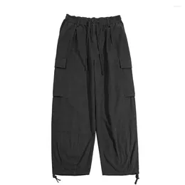 Men's Pants Men Drawstring Loose Casual Vintage Pure Cotton Wide Leg Cargo Pant Cityboy Streetwear Fashion Outdoor Women Trousers