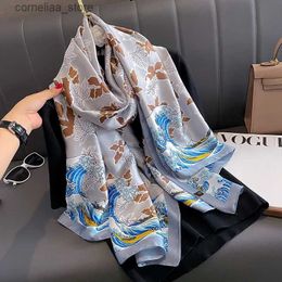 Bandanas Durag 180X90CM Satin Finish Shawls Popular Design 2024 Print Hijab The Four Seasons Women Warm Scarves Fashion Luxury Brand Silk Scarf Y240325