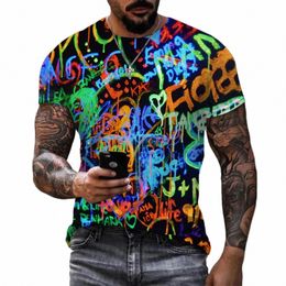 2022 Nova Fi Ne Graffiti Impresso 3D T-shirt Homens Mulheres Verão Casual Manga Curta Hip Hop Harajuku Streetwear Tops K90j #